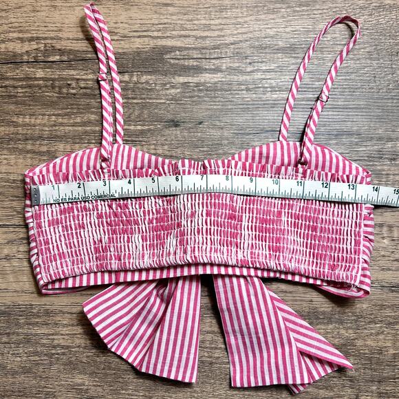 Lalamia Sweetheart Neck Preppy Summer White Pink Stripe Crop Top Size S - Picture 4 of 5